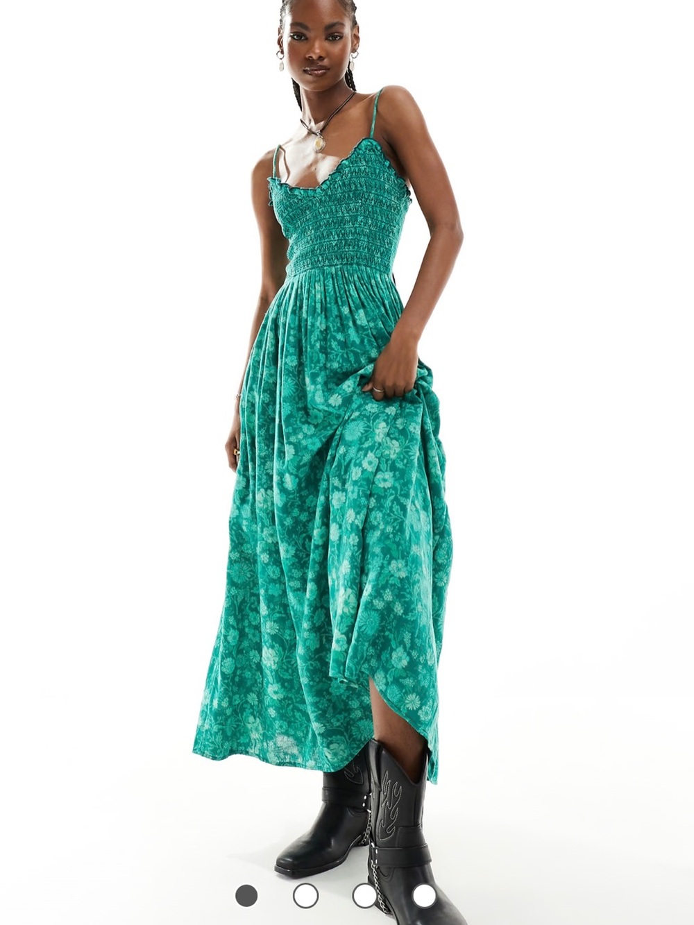 Free People Emerald Green Floral Smocked Maxi Dress